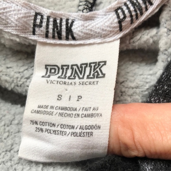 Victoria’s Secret Pink White Heart Charcoal Gray Hoodie Hooded Sweatshirt - Picture 7 of 8